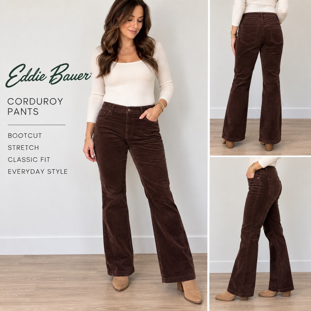 Eddie Bauer Women's 12R Brown Corduroy Bootcut Stretch Pants Legendary Fit